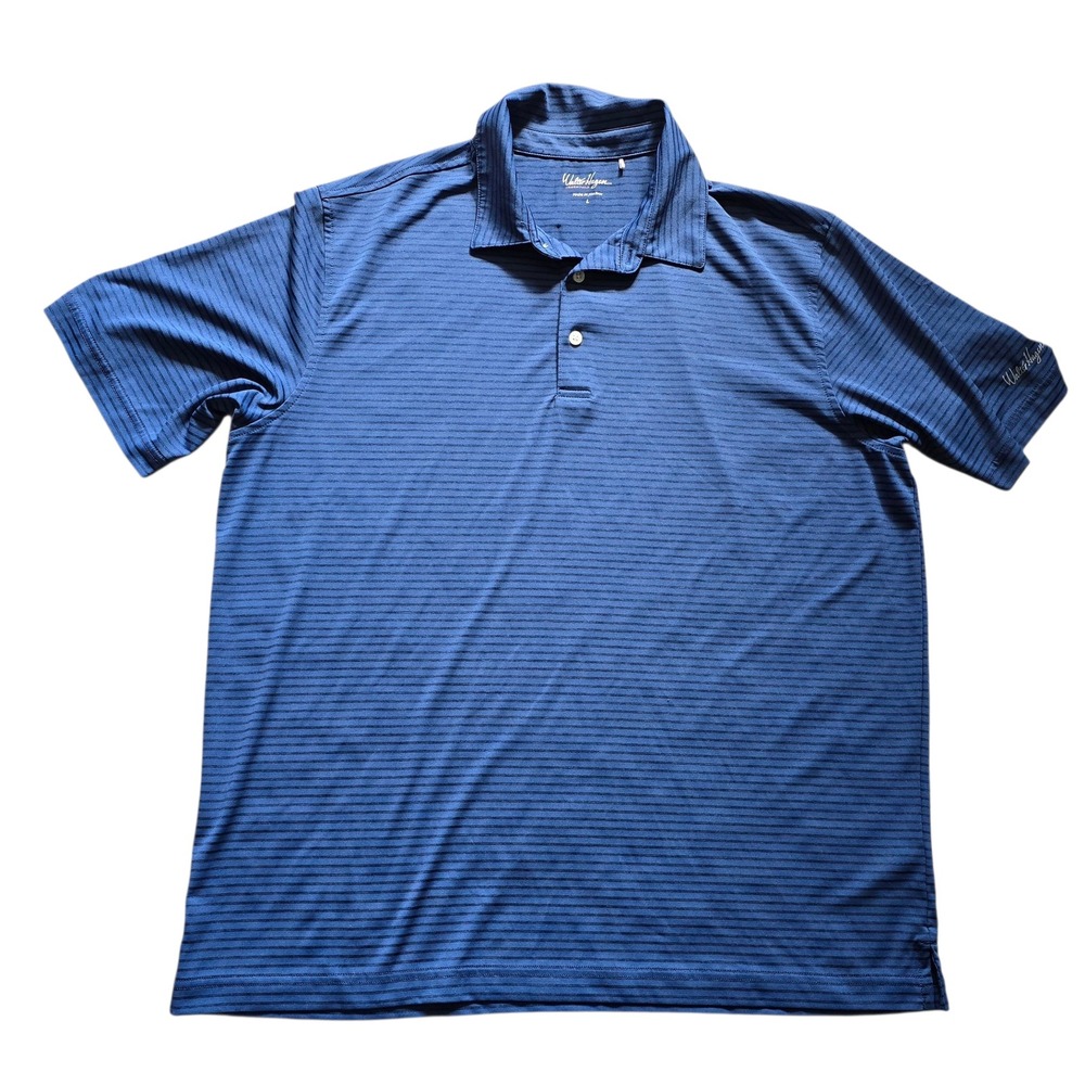 Walter Hagen Mens Golf Polo Shirt Blue Striped Short Sleeve Athletic Sport L‎